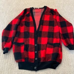Vintage fleece cardigan plaid button up size m